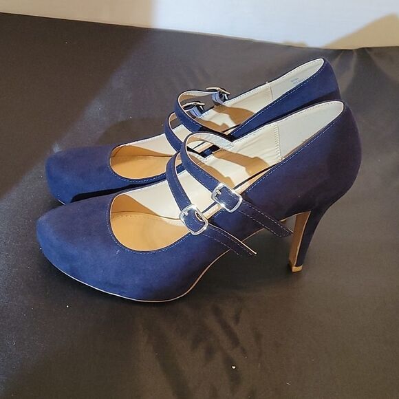 BRAND NEW JUSTFAB RAYNA DARK BLUE SUEDE MARY JANE STYLE WOMEN"S SHOE - Picture 9 of 15